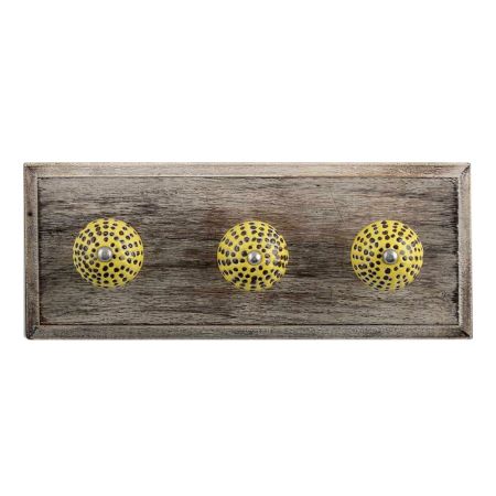 Yellow Ceramic Wooden Hooks